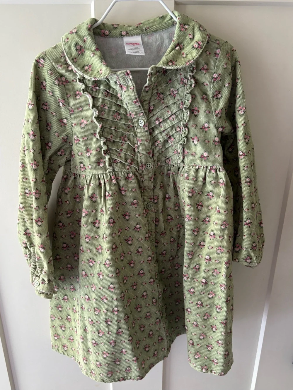 Vintage Gymboree Green Floral Corduroy Fall Dress 5 Girl Detective Line Prarie